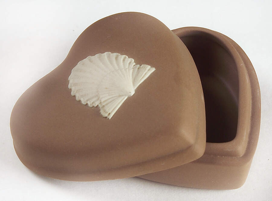 Cream Color on Taupe (Brown) Jasperware Mini Heart Shape Box with Lid by Wedgwood-1