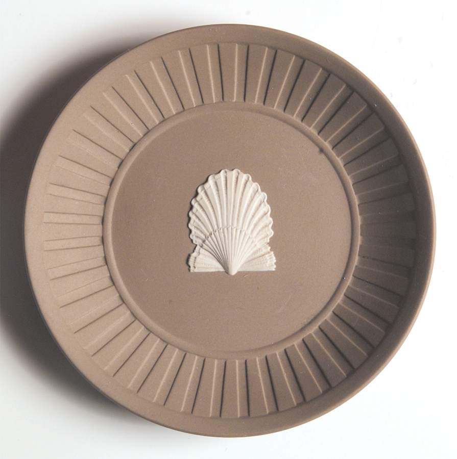 Cream Color on Taupe (Brown) Jasperware Fluted Tray by Wedgwood-1