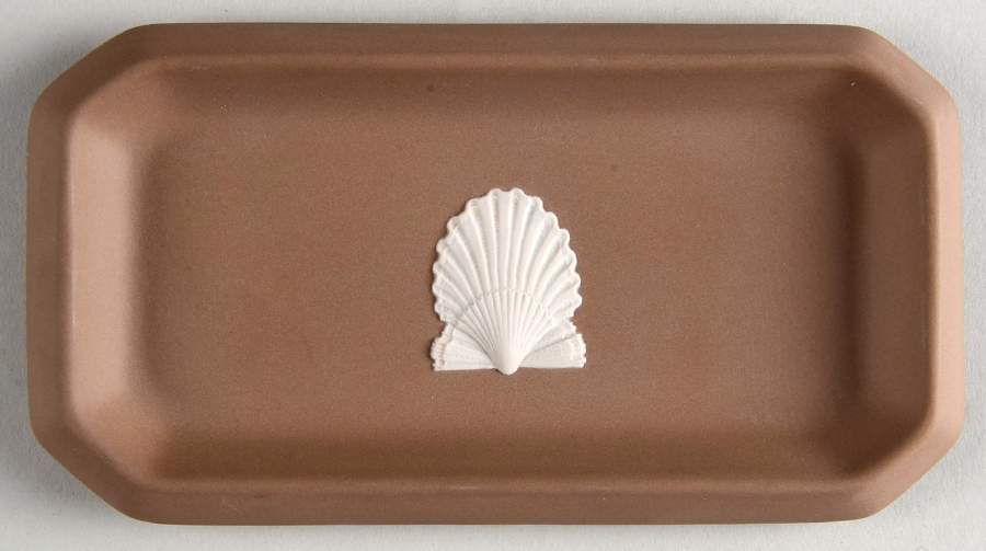Cream Color on Taupe (Brown) Jasperware Oblong Tray by Wedgwood-1