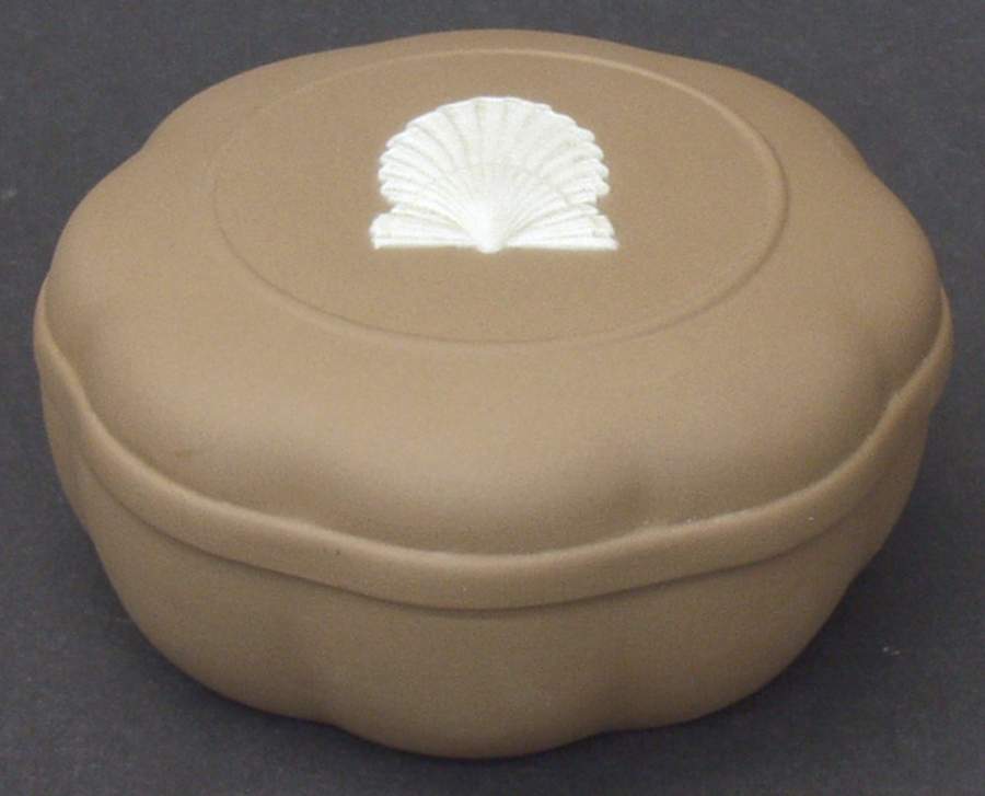 Cream Color on Taupe (Brown) Jasperware Small Candy Box by Wedgwood-1