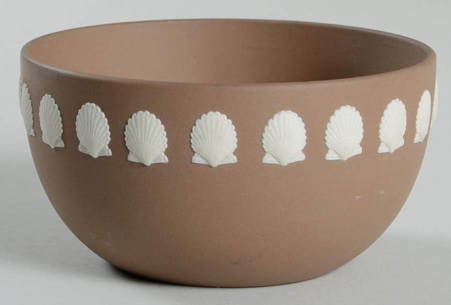 Cream Color on Taupe (Brown) Jasperware Bute Bowl by Wedgwood-1