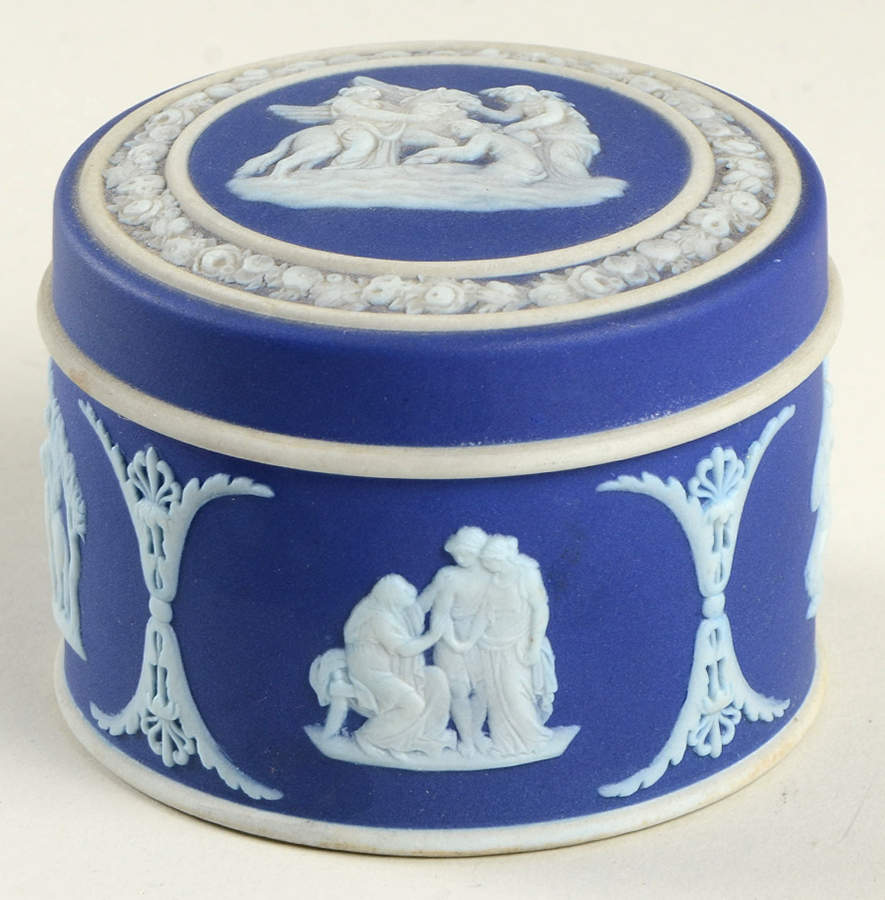 Cream Color on Wedgwood Blue Jasperware 3" Round Box & Lid by Wedgwood-1