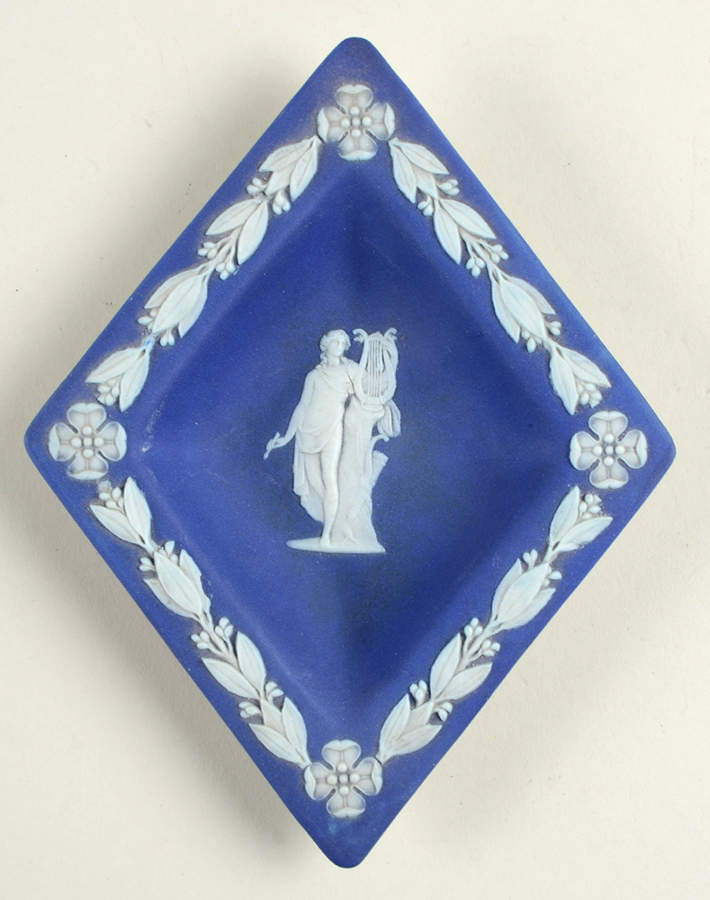 Cream Color on Wedgwood Blue Jasperware 3" Small Diamond Shape Ashtray by Wedgwood-1