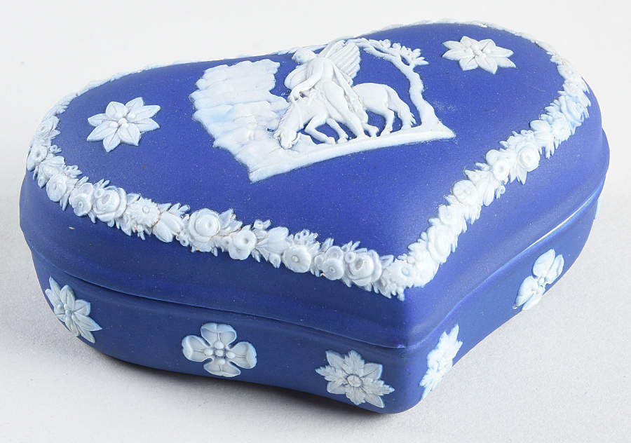 Cream Color on Wedgwood Blue Jasperware Heart Shape Box & Lid by Wedgwood-1