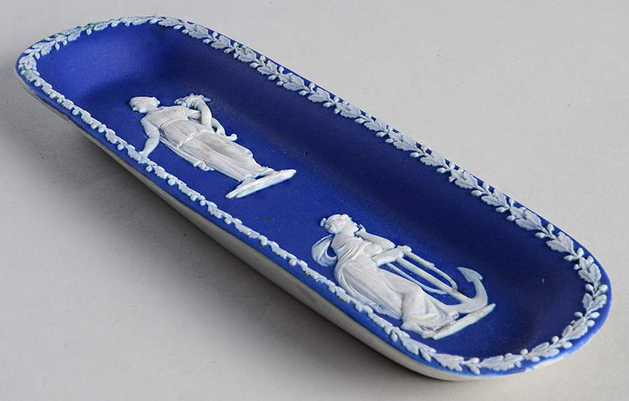 Cream Color on Wedgwood Blue Jasperware Pen Tray by Wedgwood-1