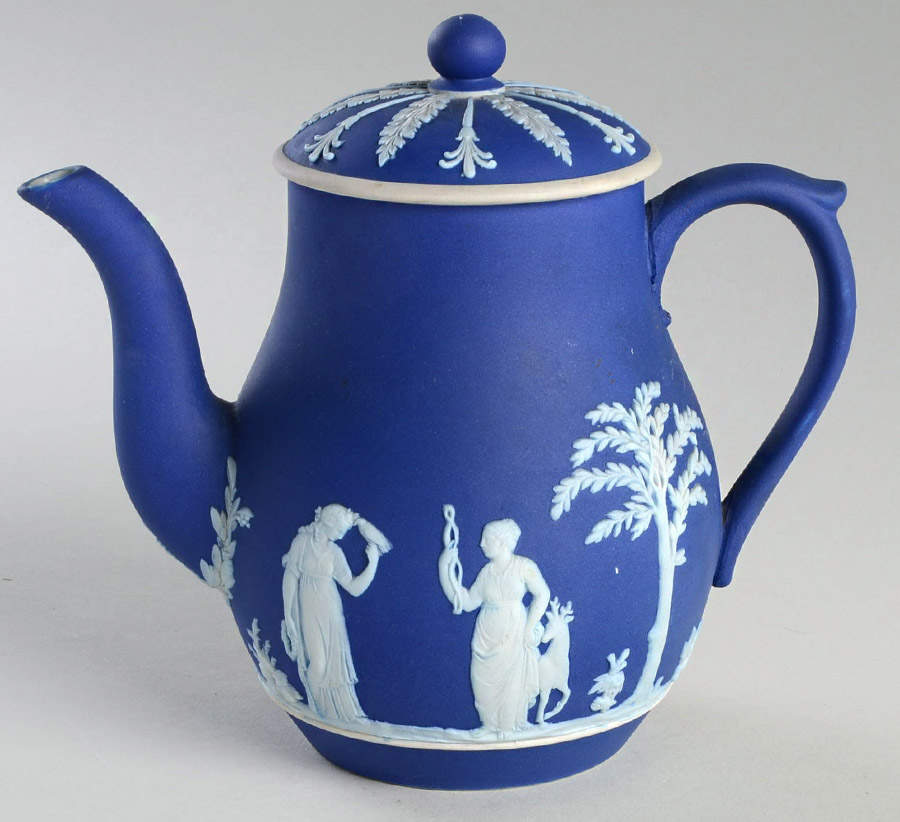 Cream Color on Wedgwood Blue Jasperware Coffee Pot & Lid by Wedgwood-1