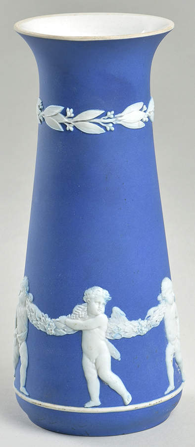 Cream Color on Wedgwood Blue Jasperware 7" Vase by Wedgwood-1