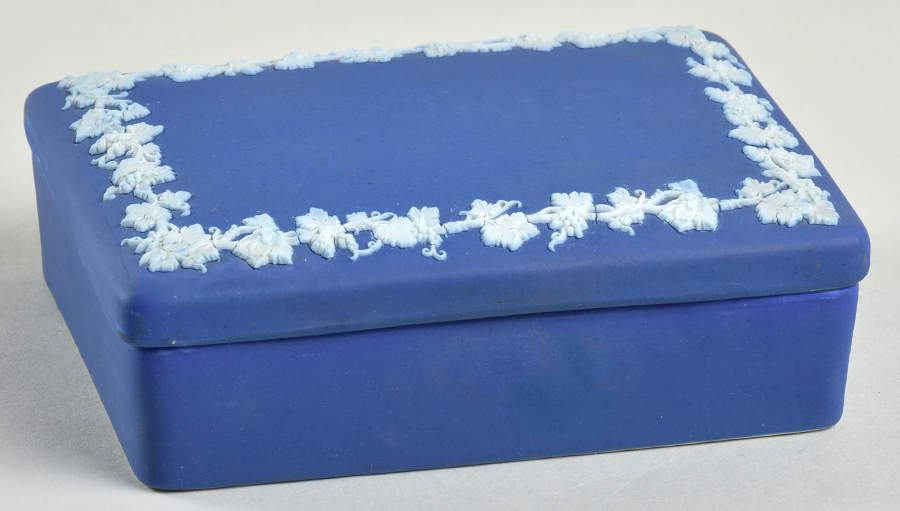 Cream Color on Wedgwood Blue Jasperware Cigarette Box & Lid by Wedgwood-1