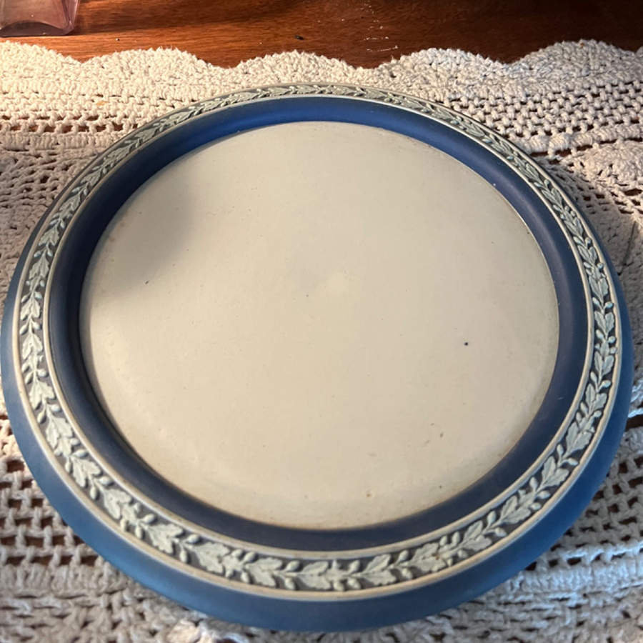 Cream Color on Wedgwood Blue Jasperware Round Cheese Dish No Lid by Wedgwood-1