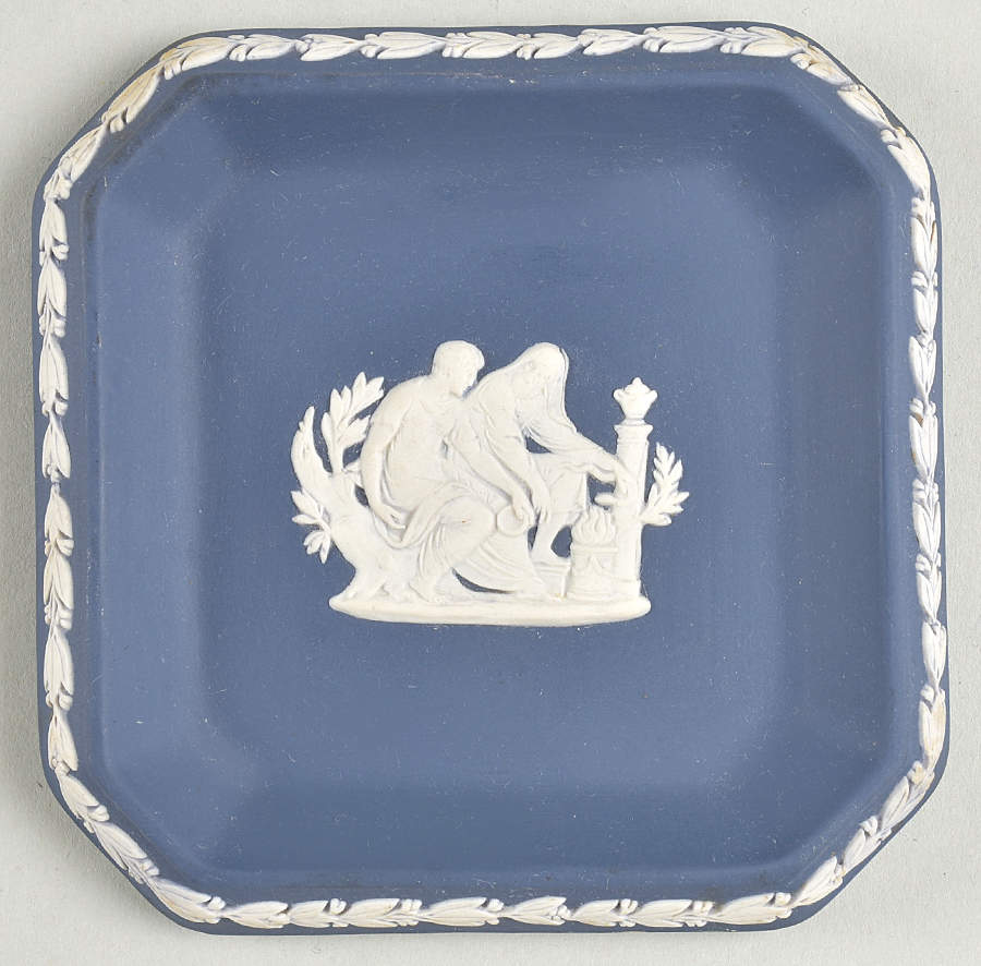 Cream Color on Wedgwood Blue Jasperware 4" Square Tray by Wedgwood-1