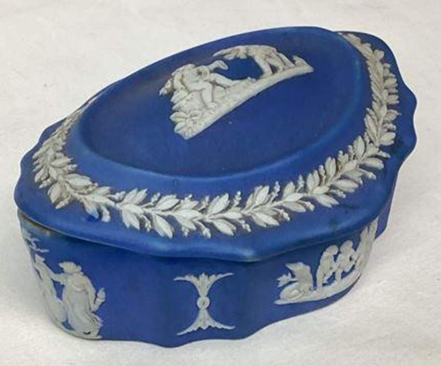 Cream Color on Wedgwood Blue Jasperware Silver/Candy Box with Lid by Wedgwood-1