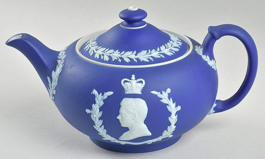 Cream Color on Wedgwood Blue Jasperware Small Teapot & Lid by Wedgwood-1