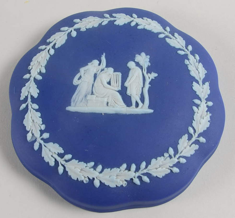 Cream Color on Wedgwood Blue Jasperware Lid for Large Scalloped Candy Box by Wedgwood-1