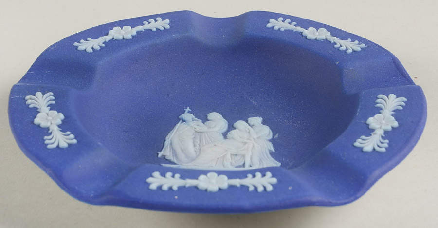 Cream Color on Wedgwood Blue Jasperware 4" Ashtray by Wedgwood-1