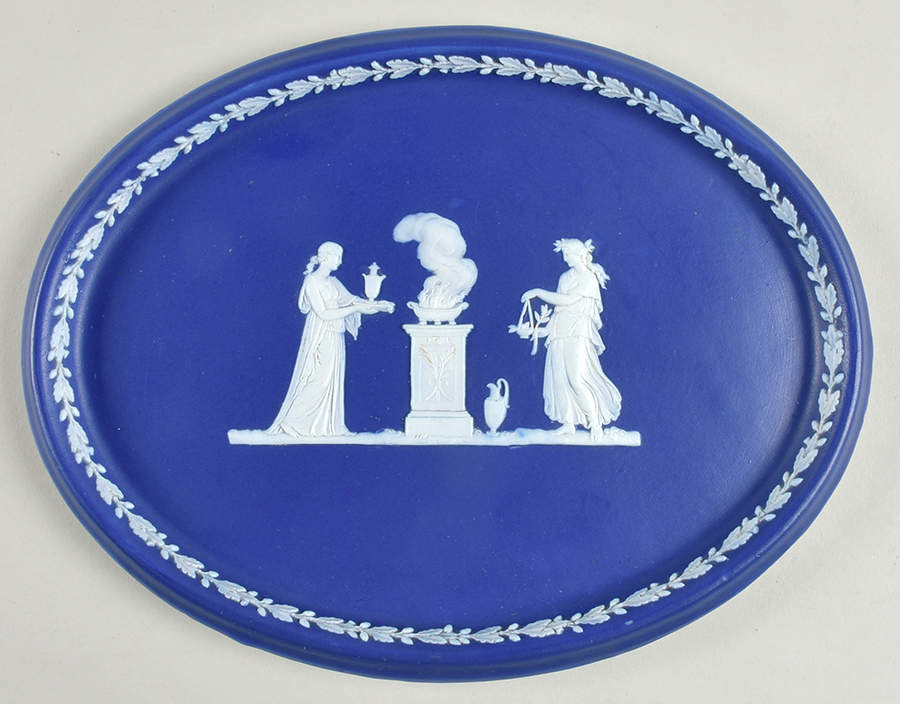Cream Color on Wedgwood Blue Jasperware 10" Oval Tray by Wedgwood-1