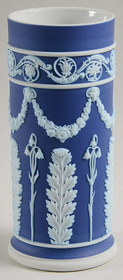 Cream Color on Wedgwood Blue Jasperware 5" Spill Vase by Wedgwood-1
