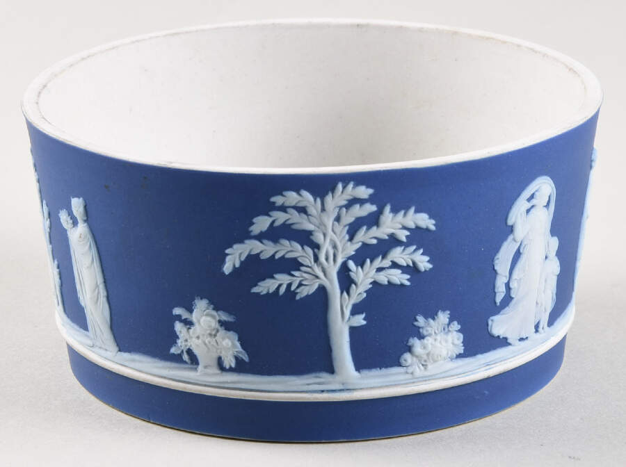 Cream Color on Wedgwood Blue Jasperware Butter Lugger No Lid by Wedgwood-1