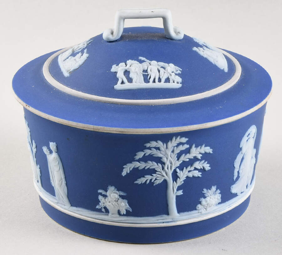Cream Color on Wedgwood Blue Jasperware Covered Butter Lugger No Underplate by Wedgwood-1
