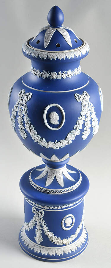 Cream Color on Wedgwood Blue Jasperware 18" Vase/Urn & Lid by Wedgwood-1