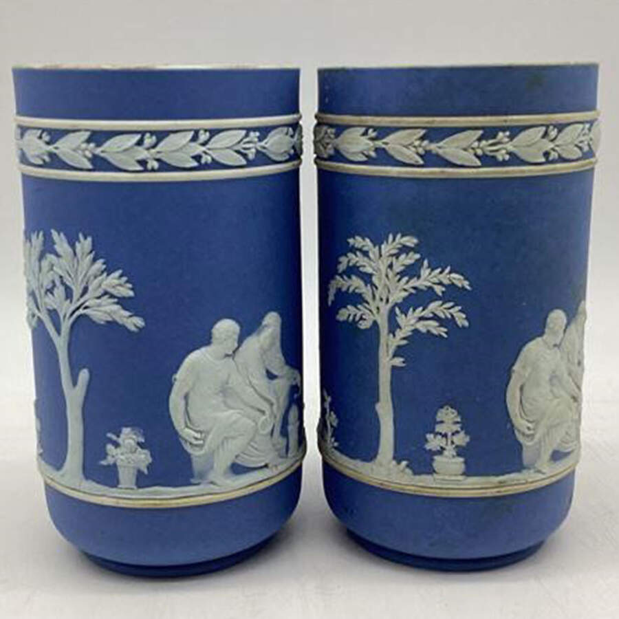 Cream Color on Wedgwood Blue Jasperware 6" Spill Vase by Wedgwood-1