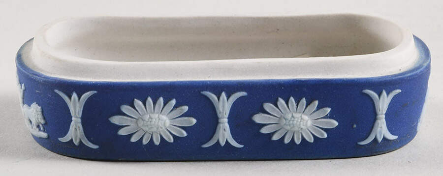 Cream Color on Wedgwood Blue Jasperware Match Box Holder No Lid by Wedgwood-1
