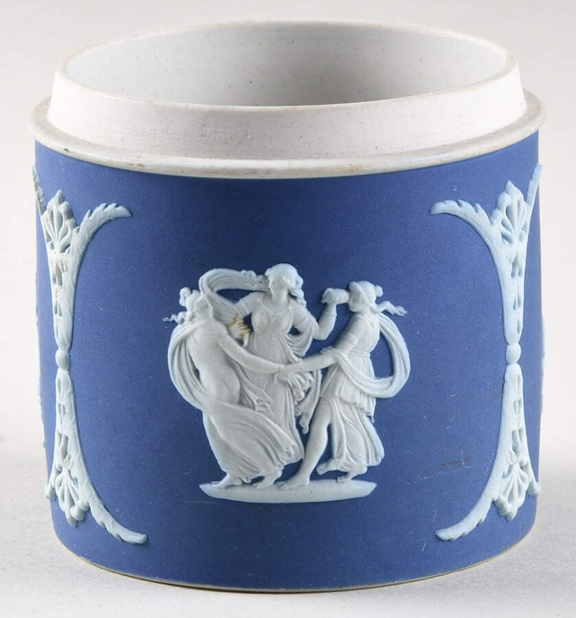Cream Color on Wedgwood Blue Jasperware Candy Jar No Lid by Wedgwood-1