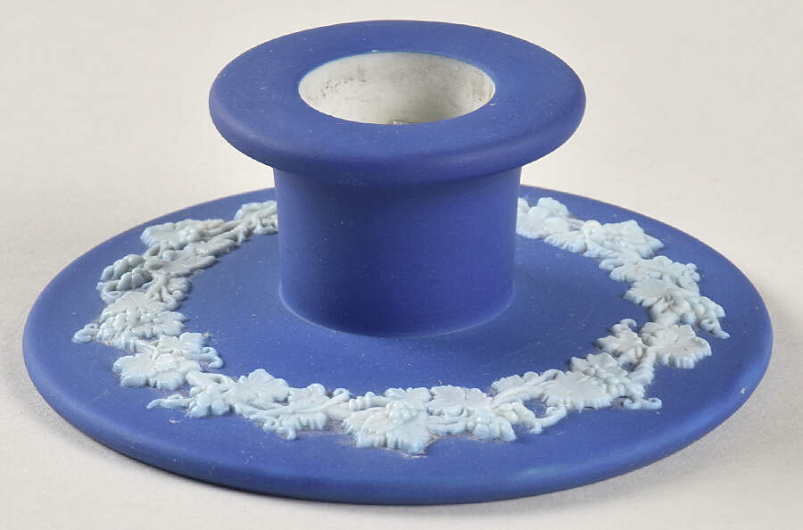 Cream Color on Wedgwood Blue Jasperware Single Banquet Candlestick by Wedgwood-1