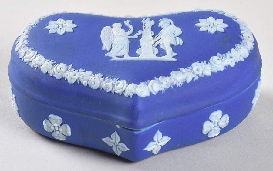 Cream Color on Wedgwood Blue Jasperware Heart Shape Box & Lid by Wedgwood-1
