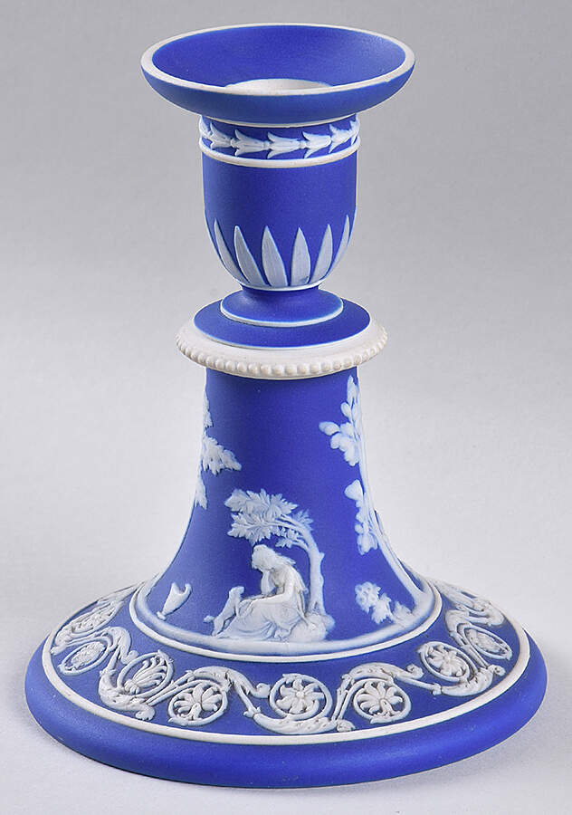 Cream Color on Wedgwood Blue Jasperware 5" Candlestick by Wedgwood-1