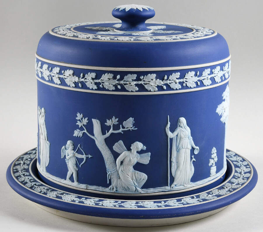 Cream Color on Wedgwood Blue Jasperware Cake Safe & Lid by Wedgwood-1