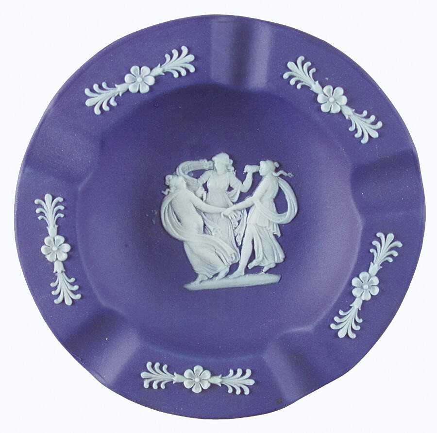 Cream Color on Wedgwood Blue Jasperware 4" Ashtray by Wedgwood-1