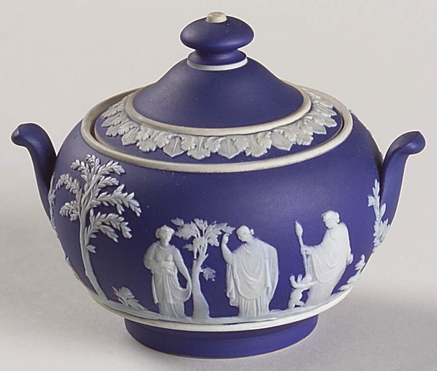 Cream Color on Wedgwood Blue Jasperware Mini Sugar Bowl & Lid by Wedgwood-1