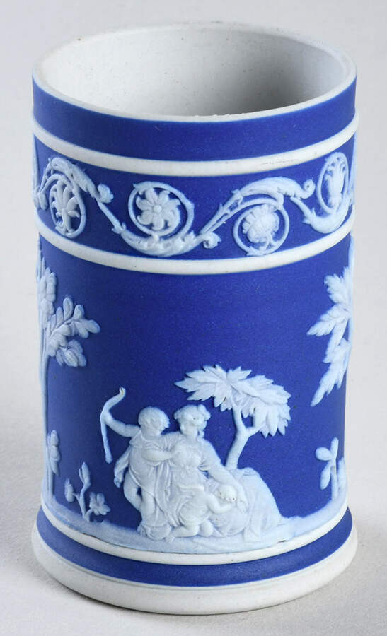Cream Color on Wedgwood Blue Jasperware 3" Spill Vase by Wedgwood-1