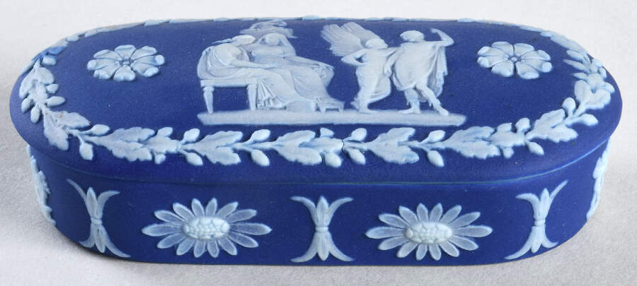 Cream Color on Wedgwood Blue Jasperware Match Box Holder & Lid by Wedgwood-1