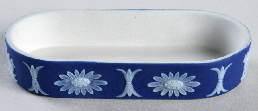 Cream Color on Wedgwood Blue Jasperware Match Box Holder No Lid by Wedgwood-1