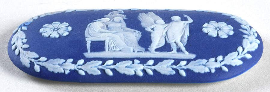 Cream Color on Wedgwood Blue Jasperware Lid for Match Box Holder by Wedgwood-1