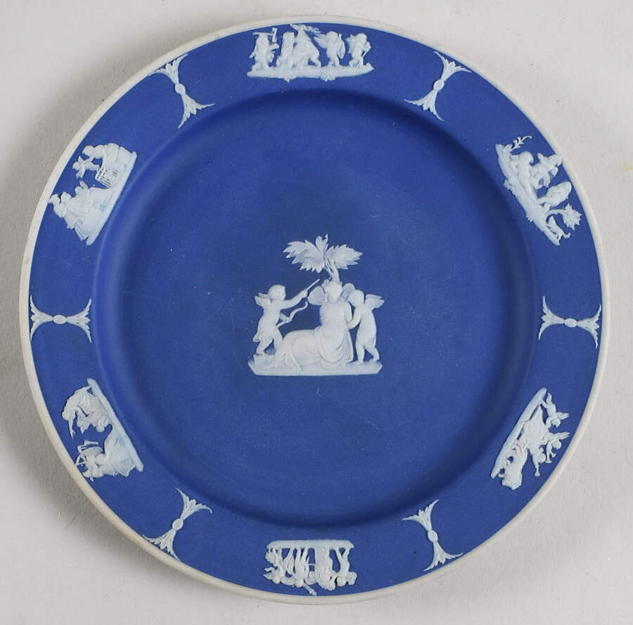 Cream Color on Wedgwood Blue Jasperware 6" Round Tray by Wedgwood-1