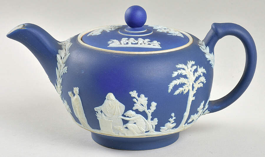 Cream Color on Wedgwood Blue Jasperware Individual Teapot & Lid by Wedgwood-1