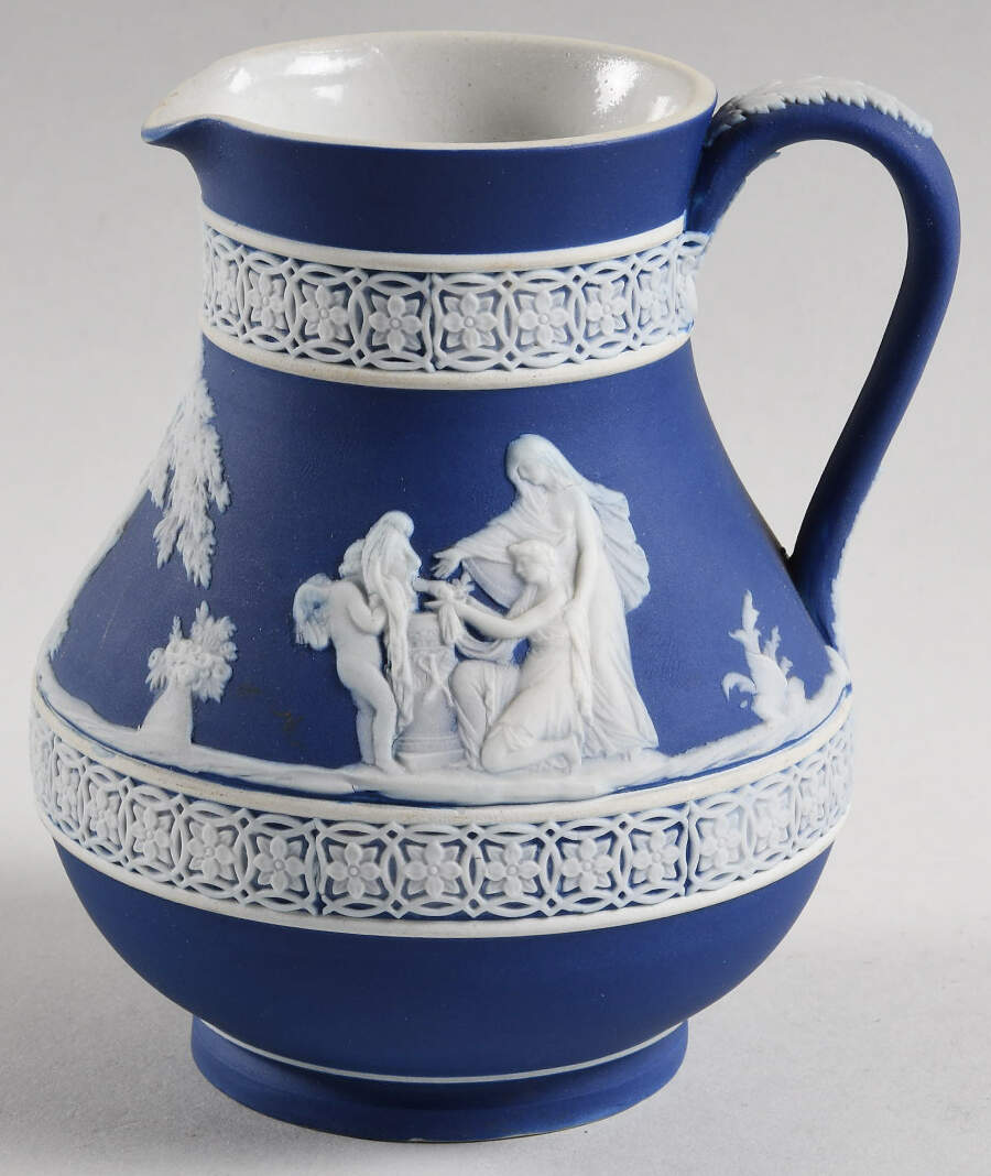 Cream Color on Wedgwood Blue Jasperware 4" Etruscan Jug by Wedgwood-1