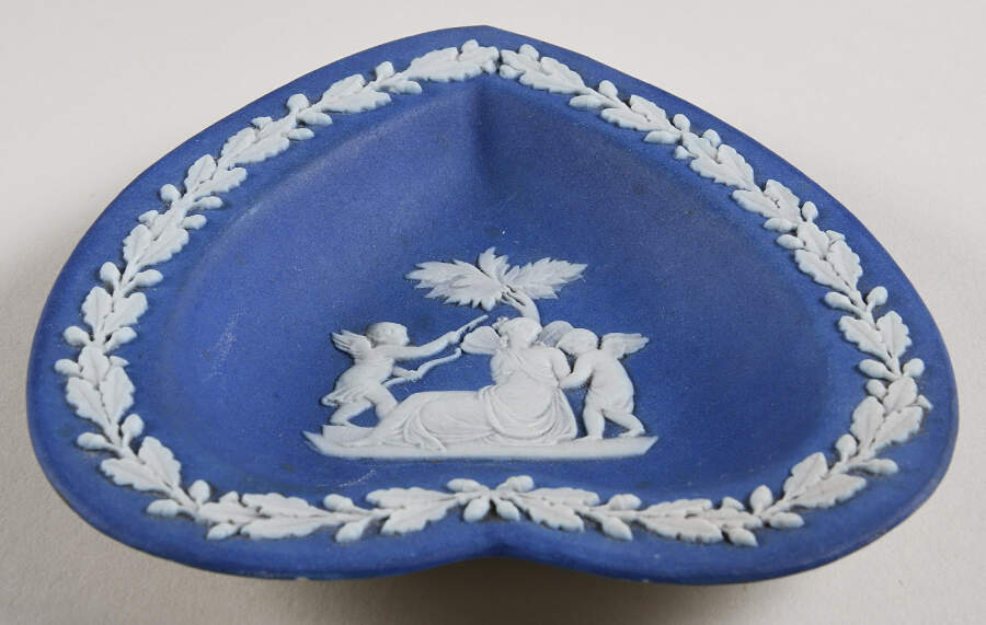 Cream Color on Wedgwood Blue Jasperware Small Heart Shape Ashtray by Wedgwood-1
