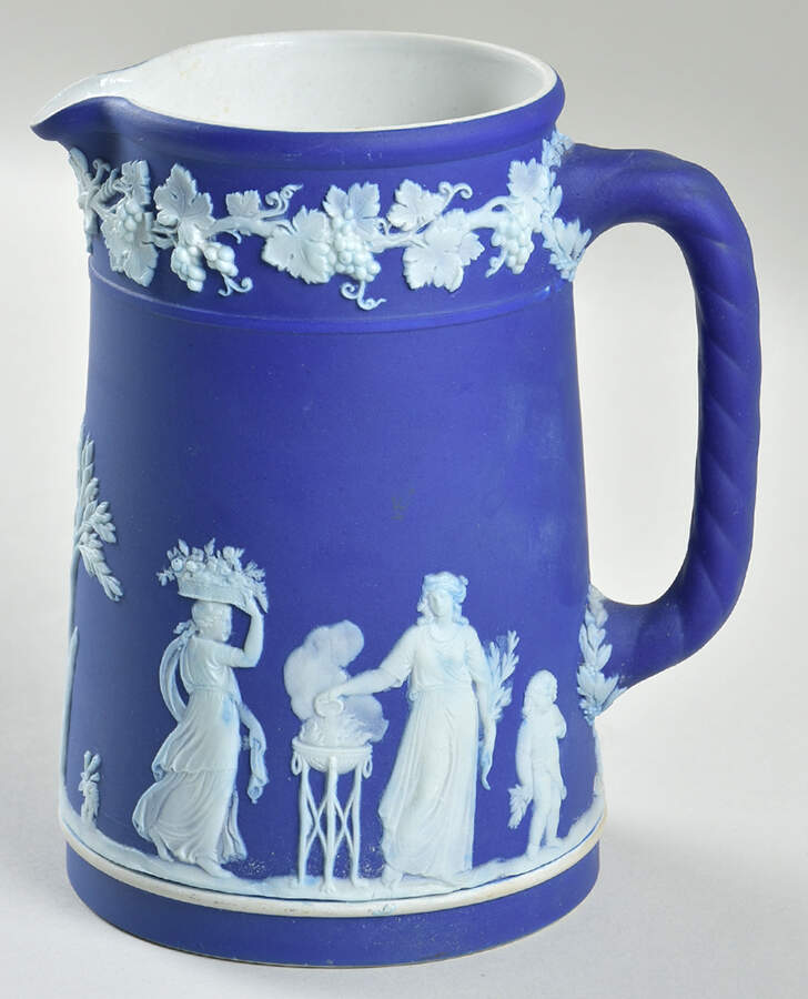 Cream Color on Wedgwood Blue Jasperware Medium Trojan Jug by Wedgwood-1