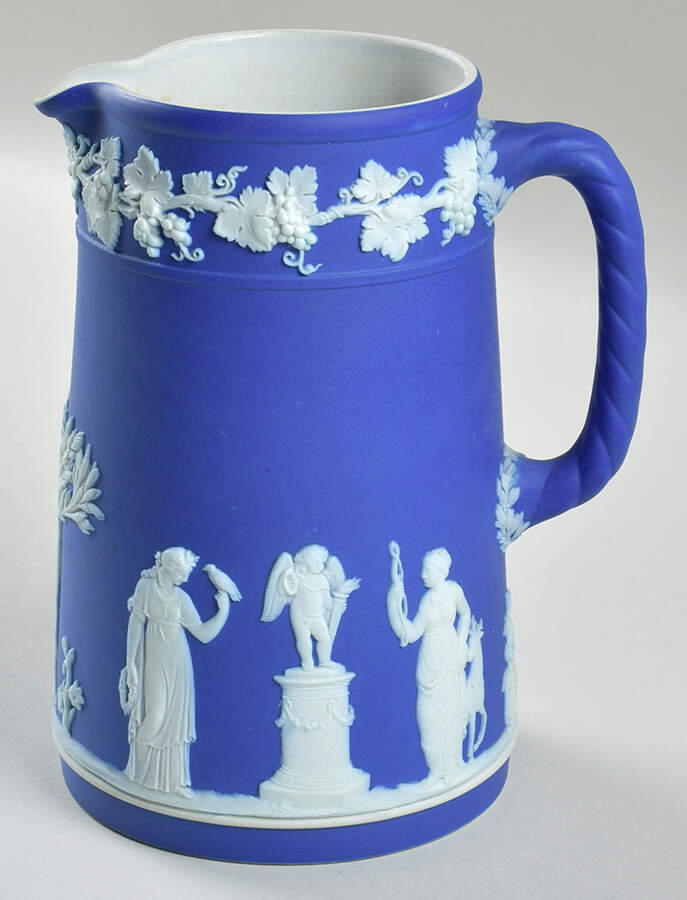 Cream Color on Wedgwood Blue Jasperware Medium Trojan Jug by Wedgwood-1