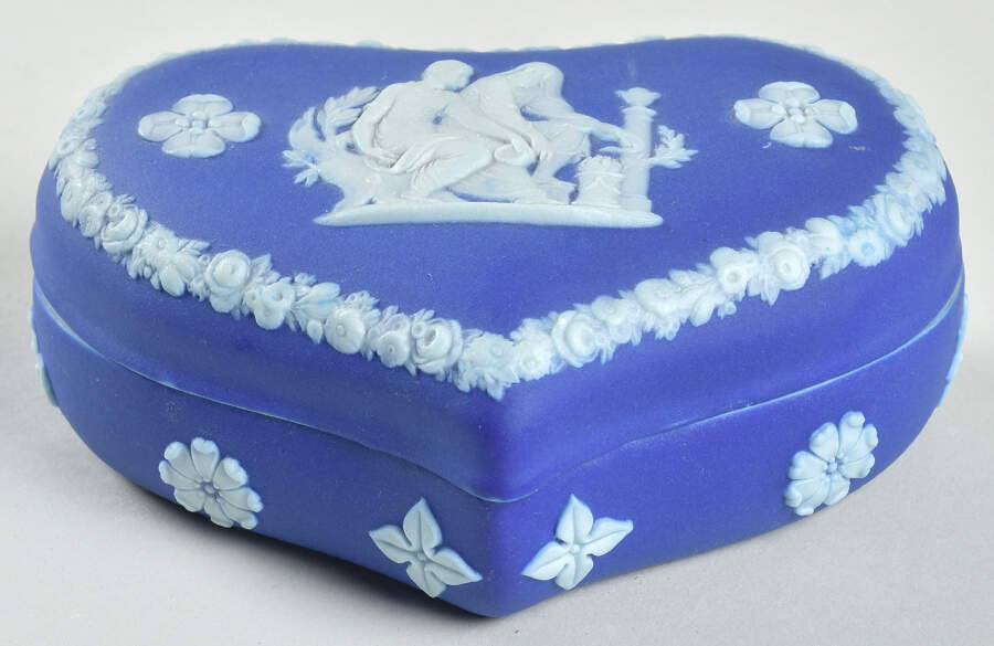 Cream Color on Wedgwood Blue Jasperware Heart Shape Box & Lid by Wedgwood-1