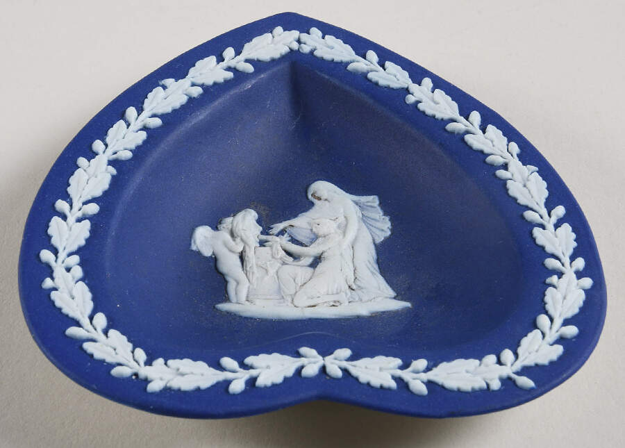 Cream Color on Wedgwood Blue Jasperware Small Heart Shape Ashtray by Wedgwood-1