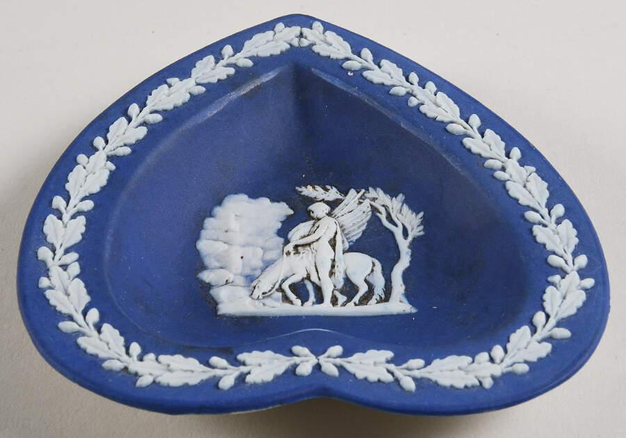 Cream Color on Wedgwood Blue Jasperware Small Heart Shape Ashtray by Wedgwood-1