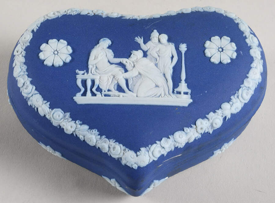 Cream Color on Wedgwood Blue Jasperware Heart Shape Box & Lid by Wedgwood-1