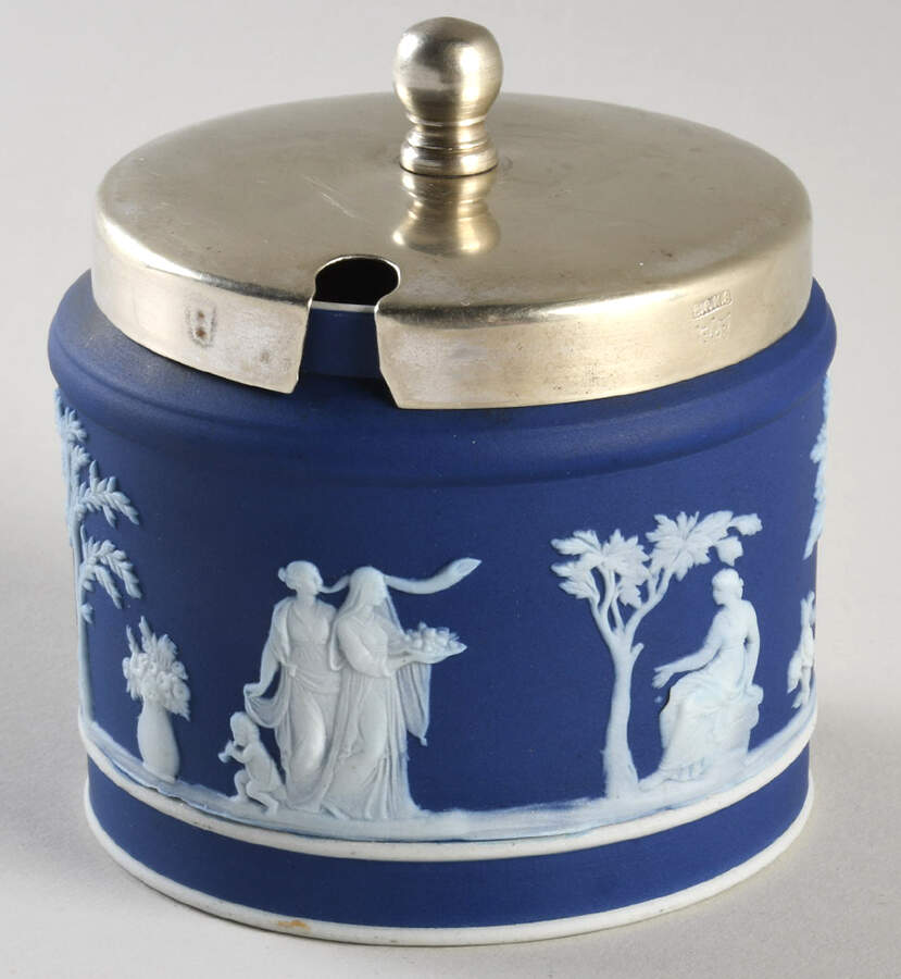 Cream Color on Wedgwood Blue Jasperware Marmalade & Lid by Wedgwood-1