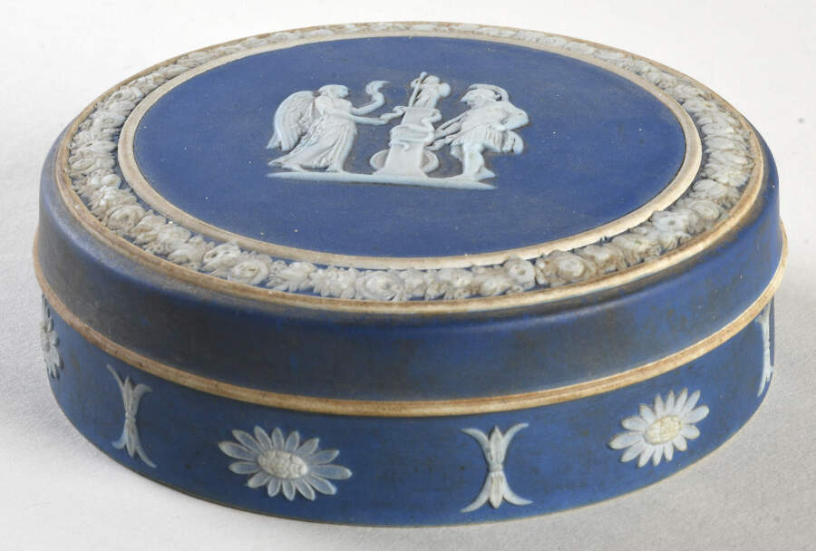 Cream Color on Wedgwood Blue Jasperware 4" Round Box & Lid by Wedgwood-1