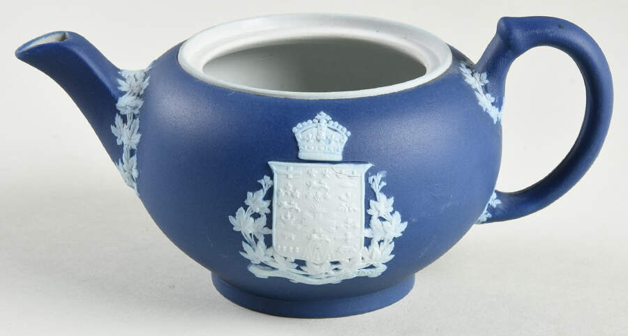 Cream Color on Wedgwood Blue Jasperware Individual Teapot No Lid by Wedgwood-1