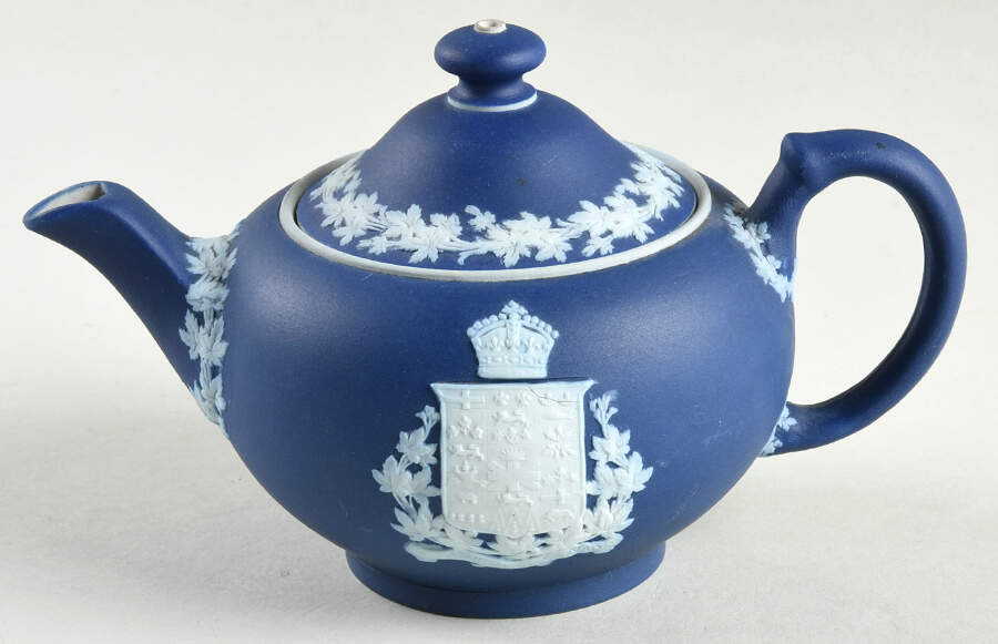 Cream Color on Wedgwood Blue Jasperware Individual Teapot & Lid by Wedgwood-1